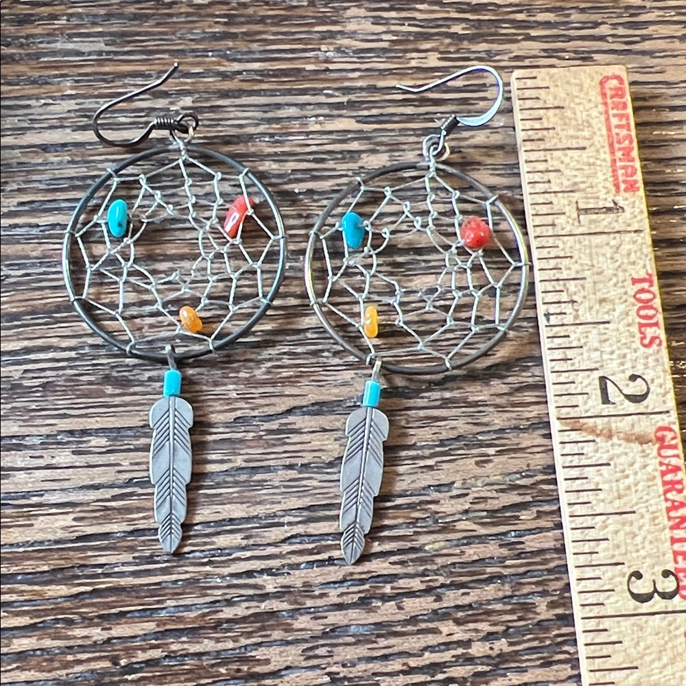 Native American Navajo dream catcher silver earrings